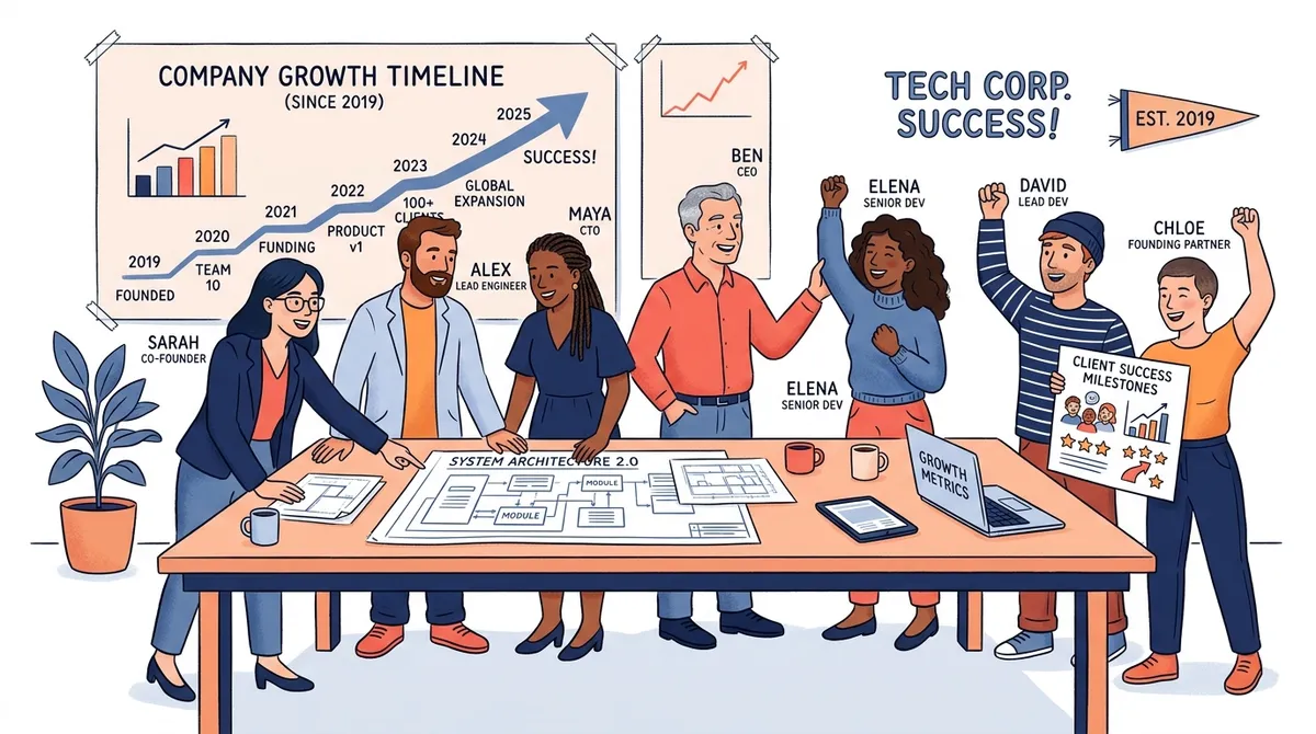 Engineering team celebrating long-term client milestones and scalable technology delivery